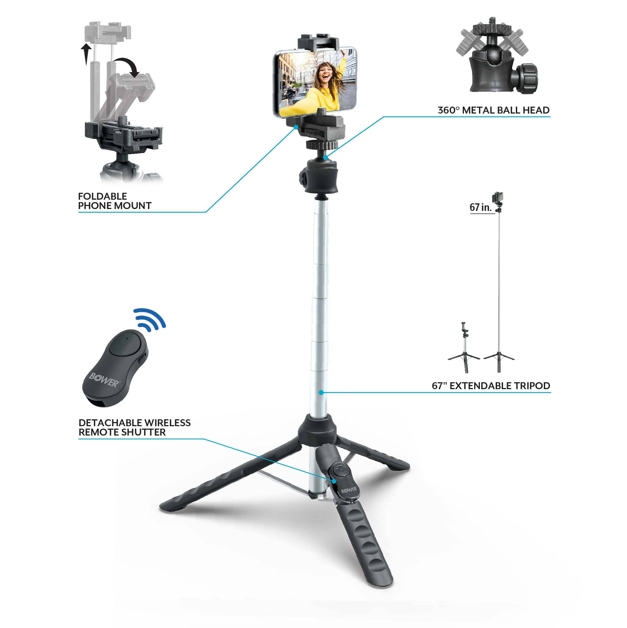 Left. Bower - Multipod Pro 67-inch Tripod - Black.