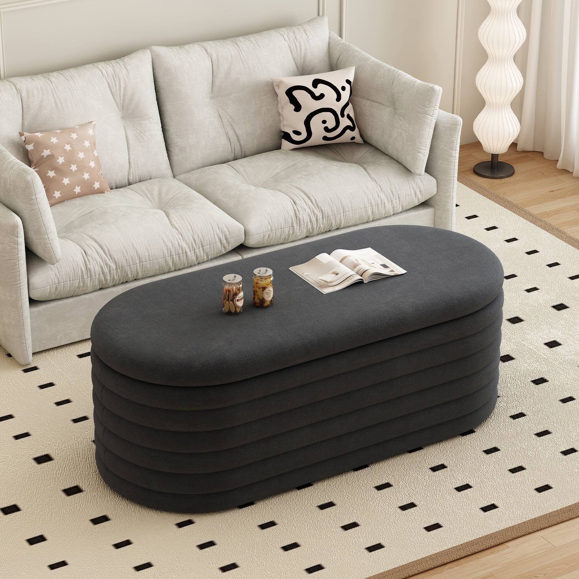 GOODSILO - Upholstered Fabric Storage Ottoman Bench with Safety Hinge - Multi-Functional Footrest and Seating Solution - Black