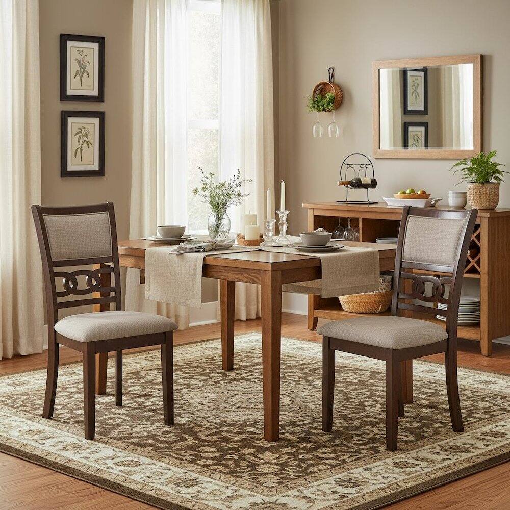Alt View 5. FurniFact - Wood Dining Chair Set of 4 Cherry Brown Fabric - Brown.