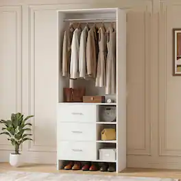 Aheaplus - 2.5FT Closet System with 3 Drawers, 29.6'' Closet Organizer with Hanging Rod and Shelves - White