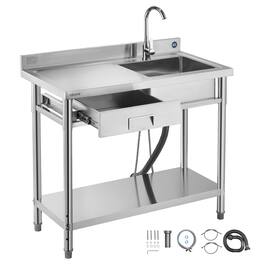 VEVOR - Stainless Steel Utility Sink, Free Standing Single Bowl Commercial Kitchen Sink with Drawer, Faucet and Hot & Cold Water - Stainless steel color