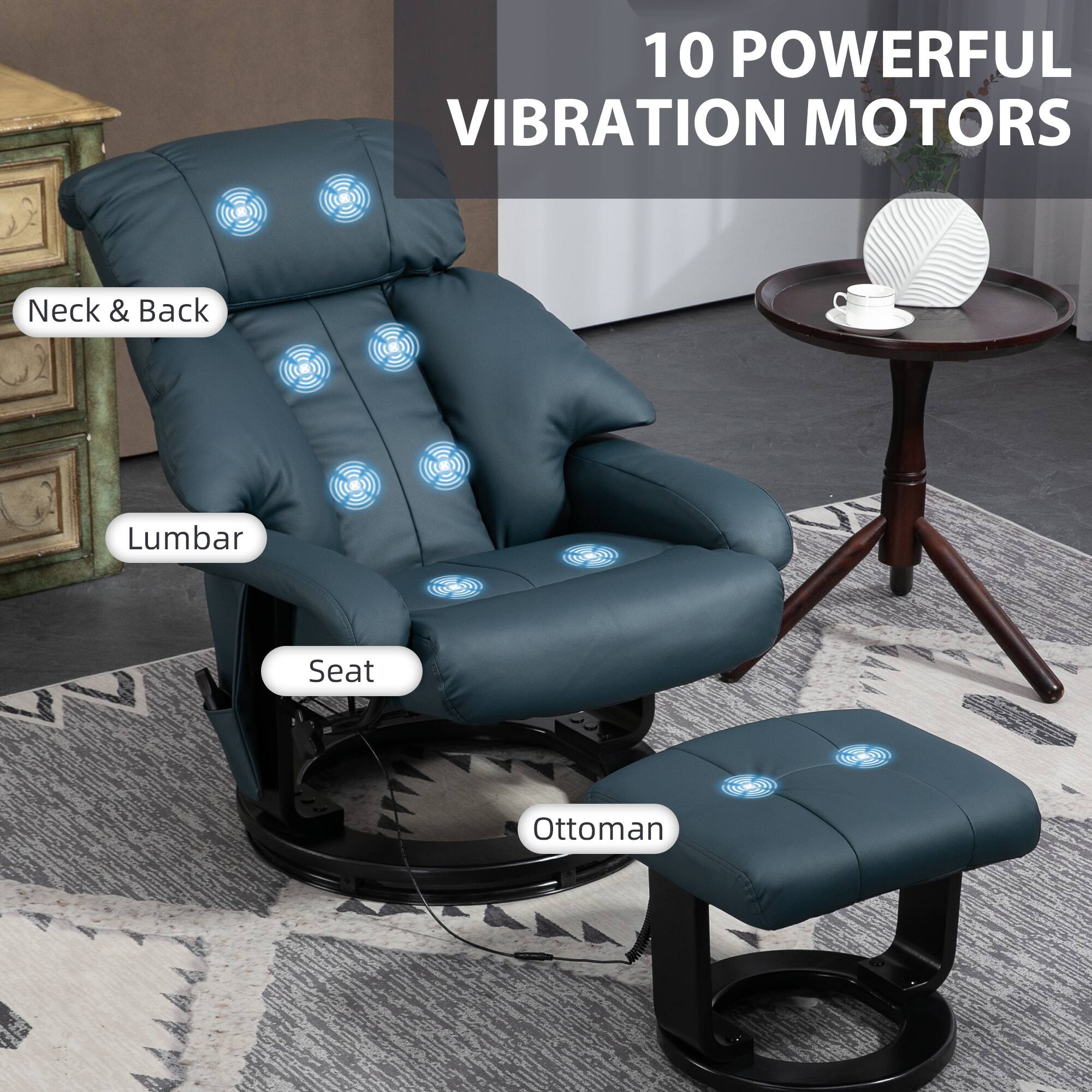 10 POWERFUL VIBRATION MOTORS Neck & Back Lumbar Seat Ottoman