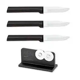 Rada - Cutlery 2.5-Inch Peeling Paring Knife Set of 3, Handles & Quick Edge Knife Sharpener - Black
