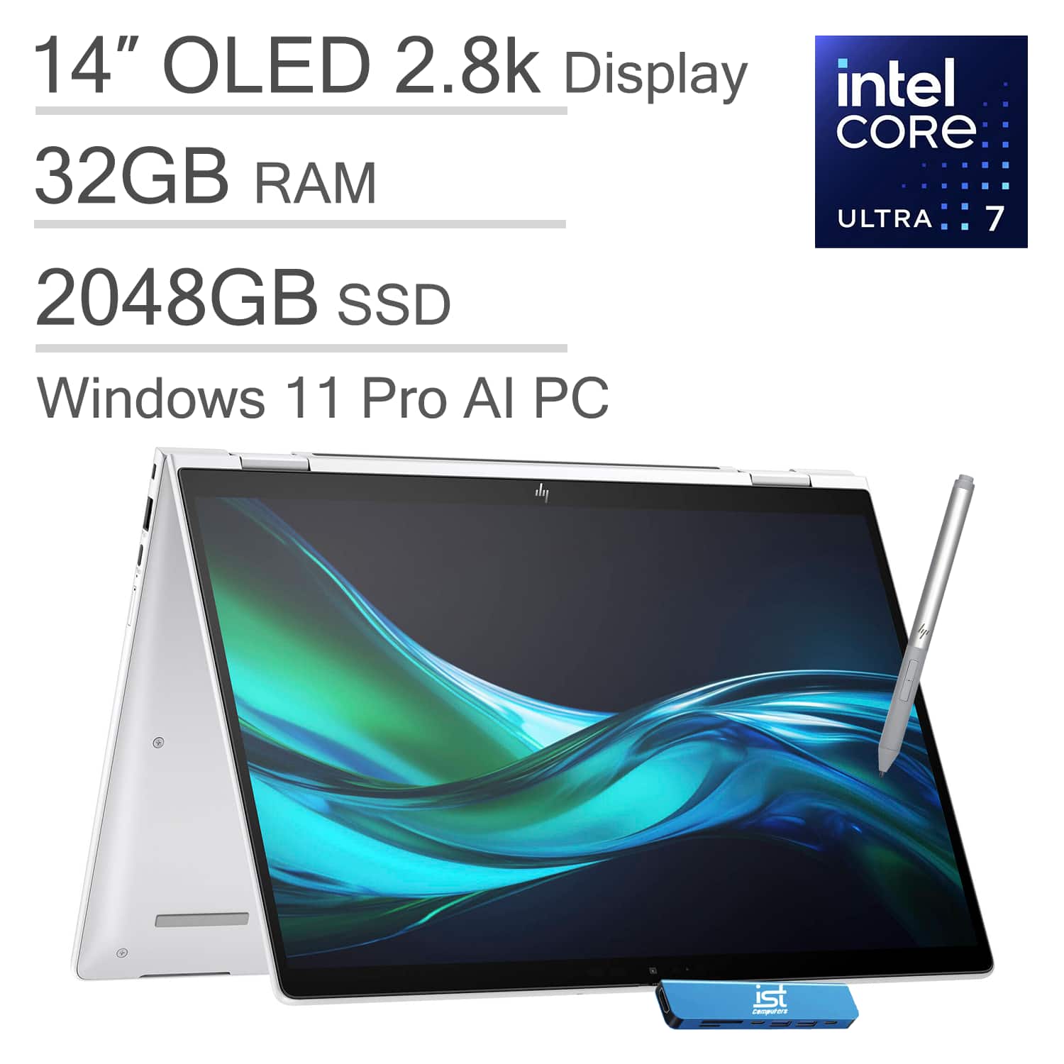 HP - Elite x360 1040 G11 14" 2.8K OLED Touchscreen 2-in-1 AI PC Laptop - Intel Ultra 7 155H - 32GB RAM - 2TB SSD - Win 11Pro - Silver