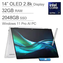 HP - Elite x360 1040 G11 14" 2.8K OLED Touchscreen 2-in-1 AI PC Laptop - Intel Ultra 7 155H - 32GB RAM - 2TB SSD - Win 11Pro - Silver