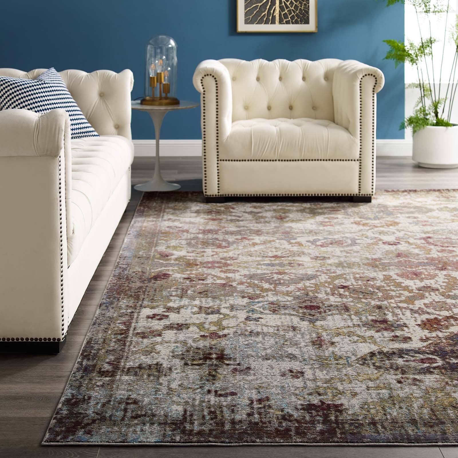 Modway - Success Kaede Distressed Vintage Floral Moroccan Trellis Area Rug - Multicolored