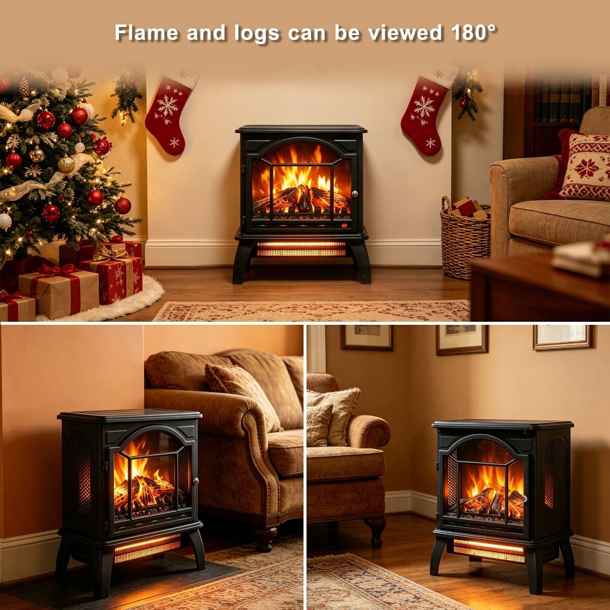 Flame and logs can be viewed 180°