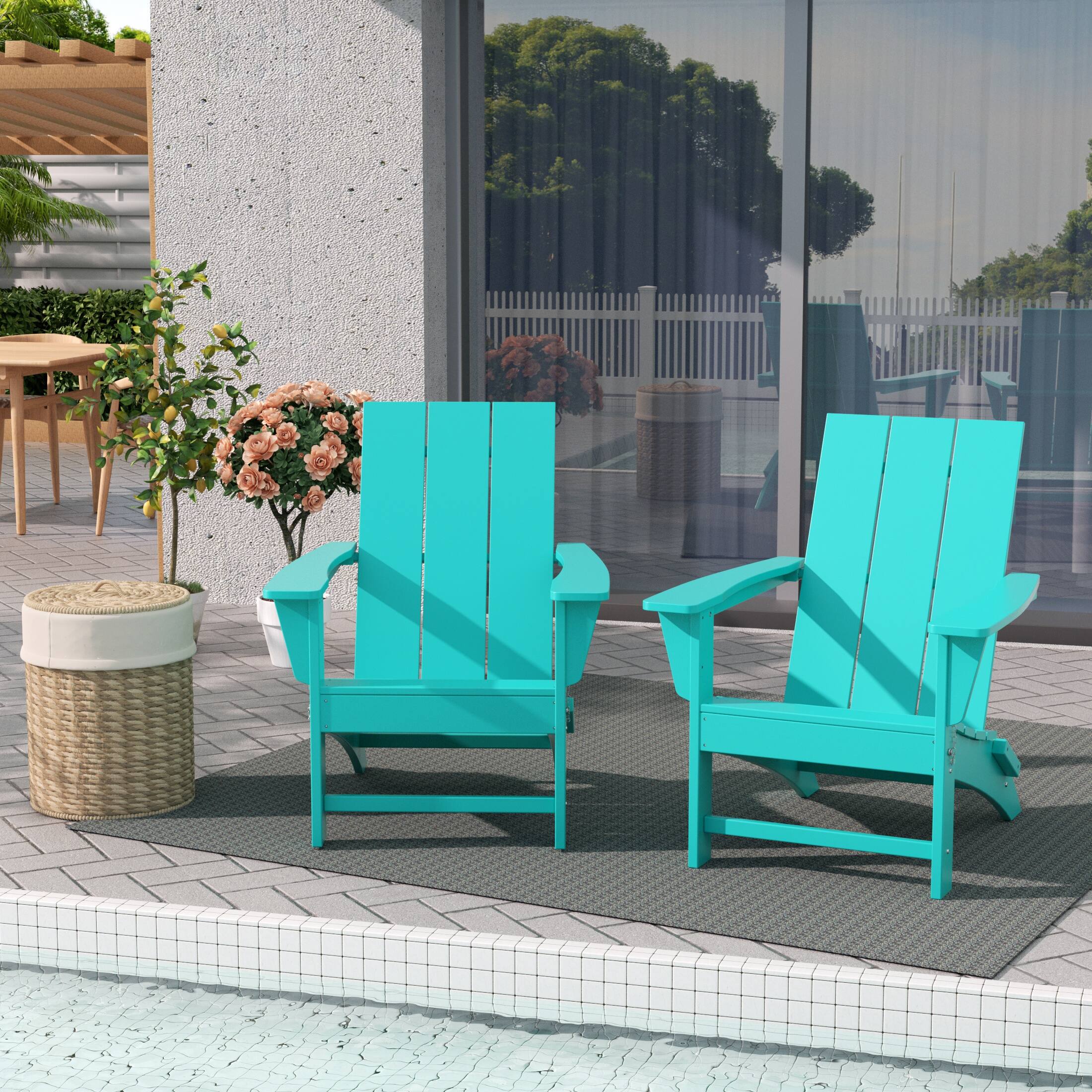 Angle. WestinTrends - WestinTrends Ashore Modern Outdoor Folding Adirondack Chair (Set of 2) - Turquoise.