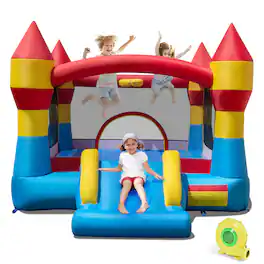 Gymax - 3-in-1 Kids Bouncer w/Slide Large Jumping Area & Basketball Hoop w/ 480W Blower - Multicolor
