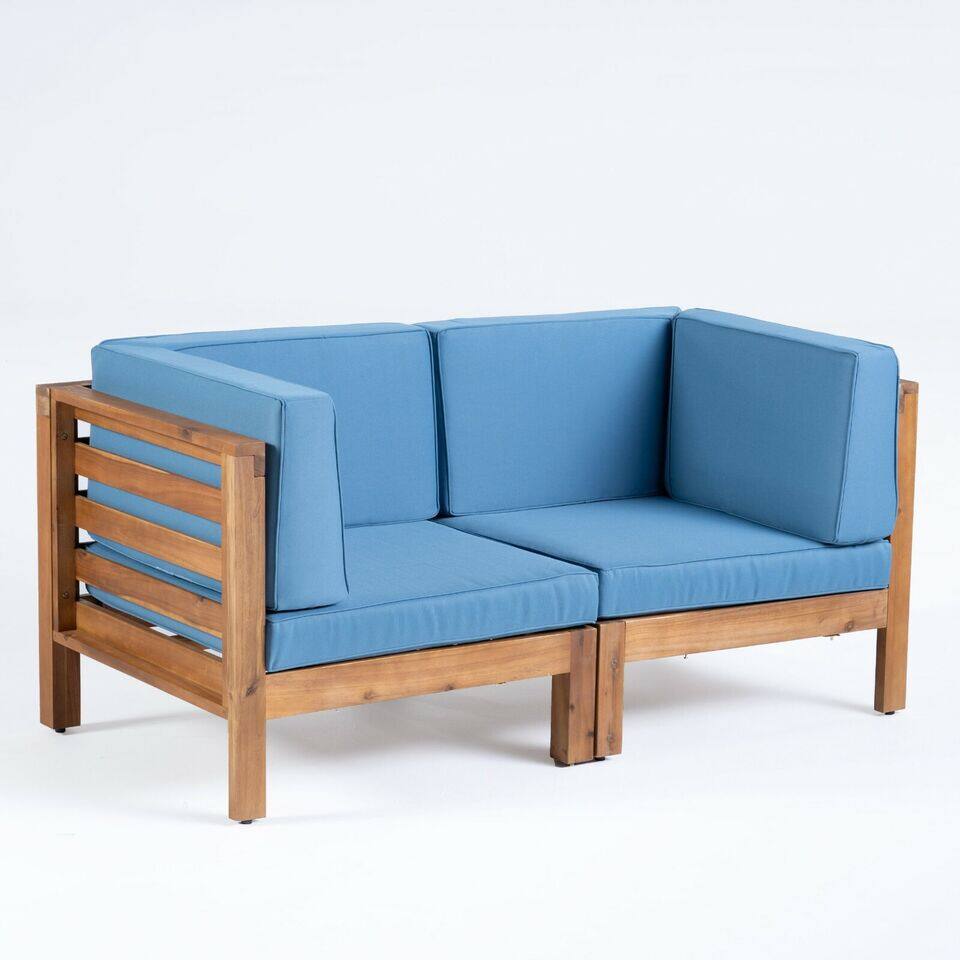 Left. Siljoy - 2-Piece Blue Loveseat Set – Outdoor Patio Conversation Loveseat Furniture - blue.