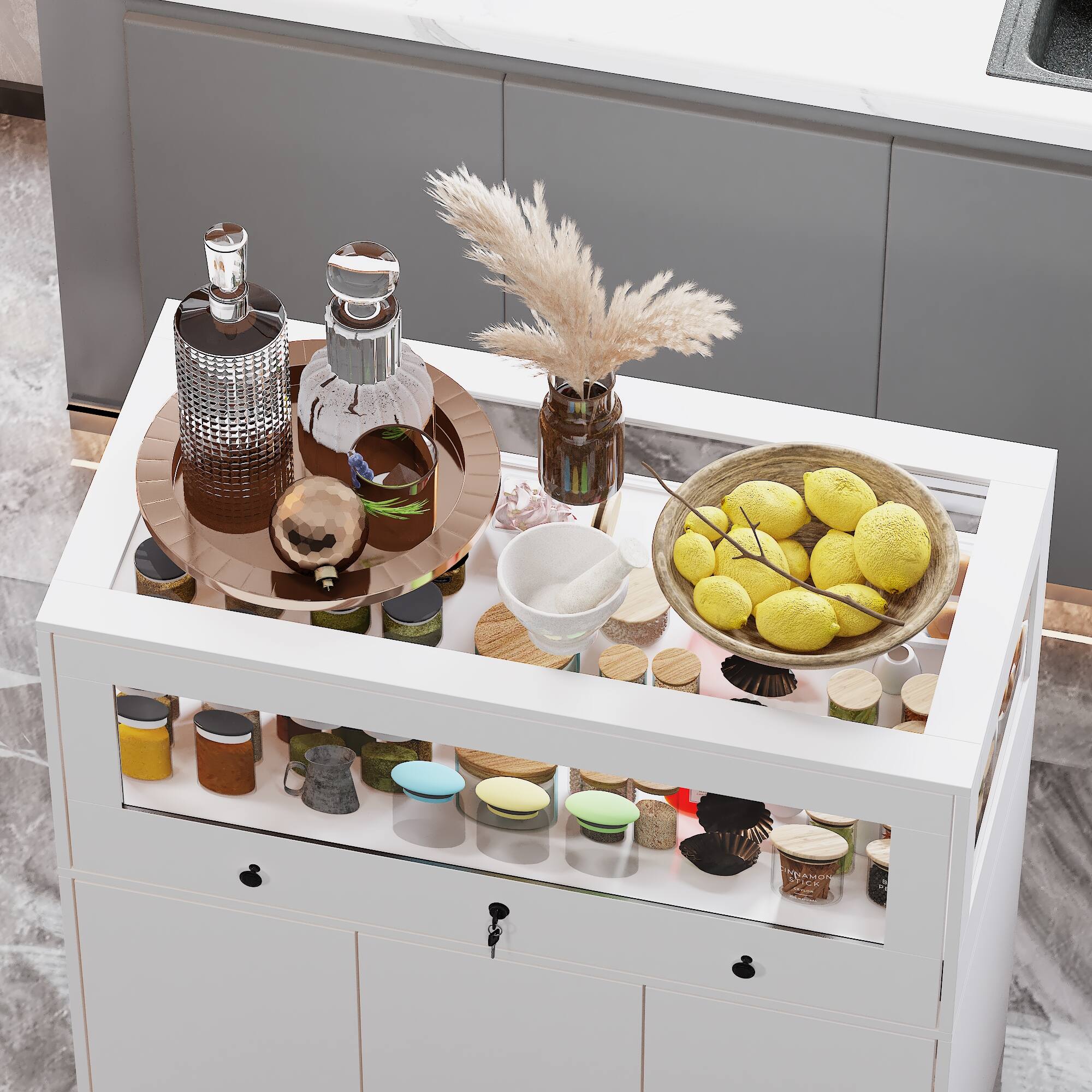 Alt View 5. Famapy - Famapy Kitchen Island Storage Cabinet: Smart Organization for Modern Kitchens - White.