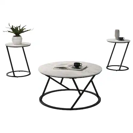 Front. Vaczon - Contemporary 3-Piece Table Set with Decorative Metal Base Accent Table for Dining Kitchen or Small Spaces - White.
