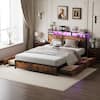 Front. Winado - Bed Frame Queen Size with 4 Storage Drawers and Storage Headboard Metal Platform with Charging Station and LED Lights - Vintage Brown.