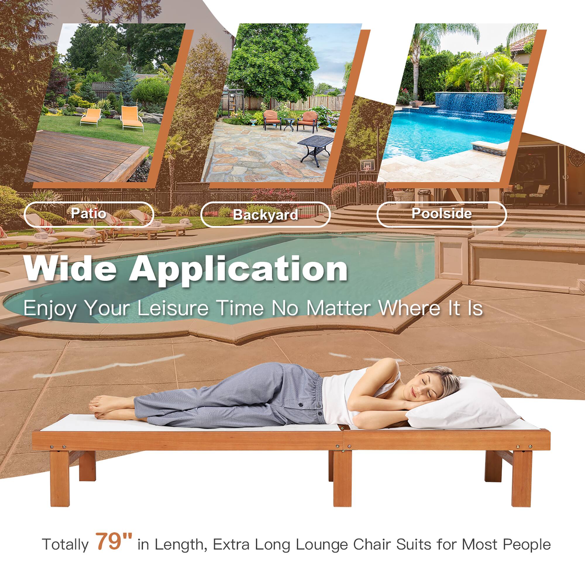 Wide Application, Enjoy Your Leisure Time No Matter Where It Is, Totally 79" in Length, Extra Long Lounge Chair Suits for Most People, Patio, Backyard, Poolside
