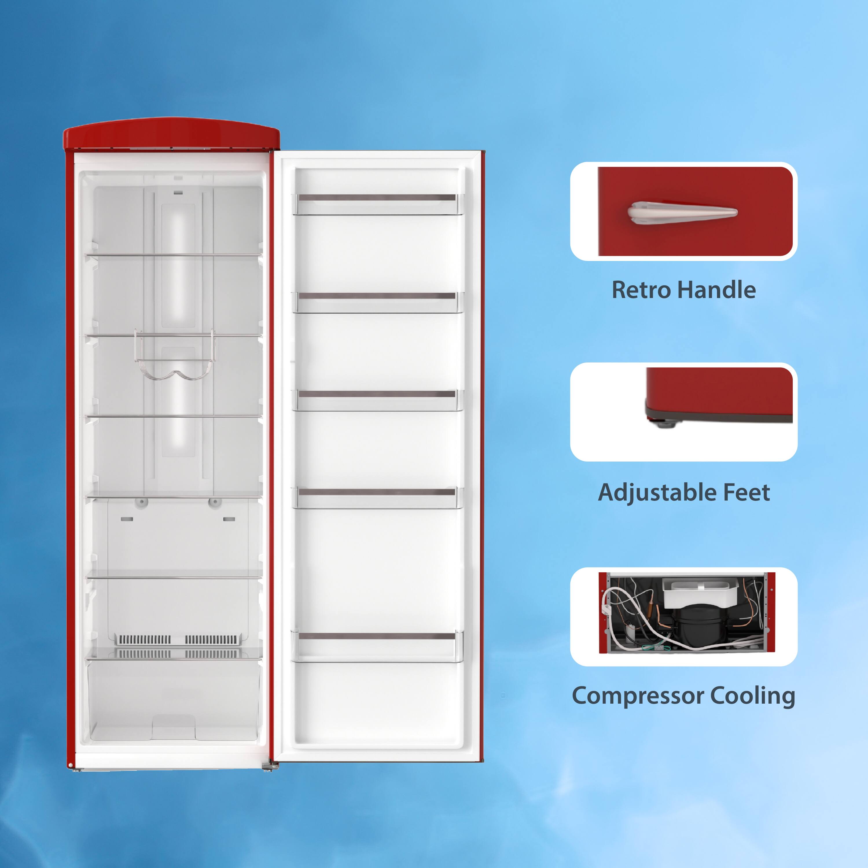 - Retro Handle
- Adjustable Feet
- Compressor Cooling