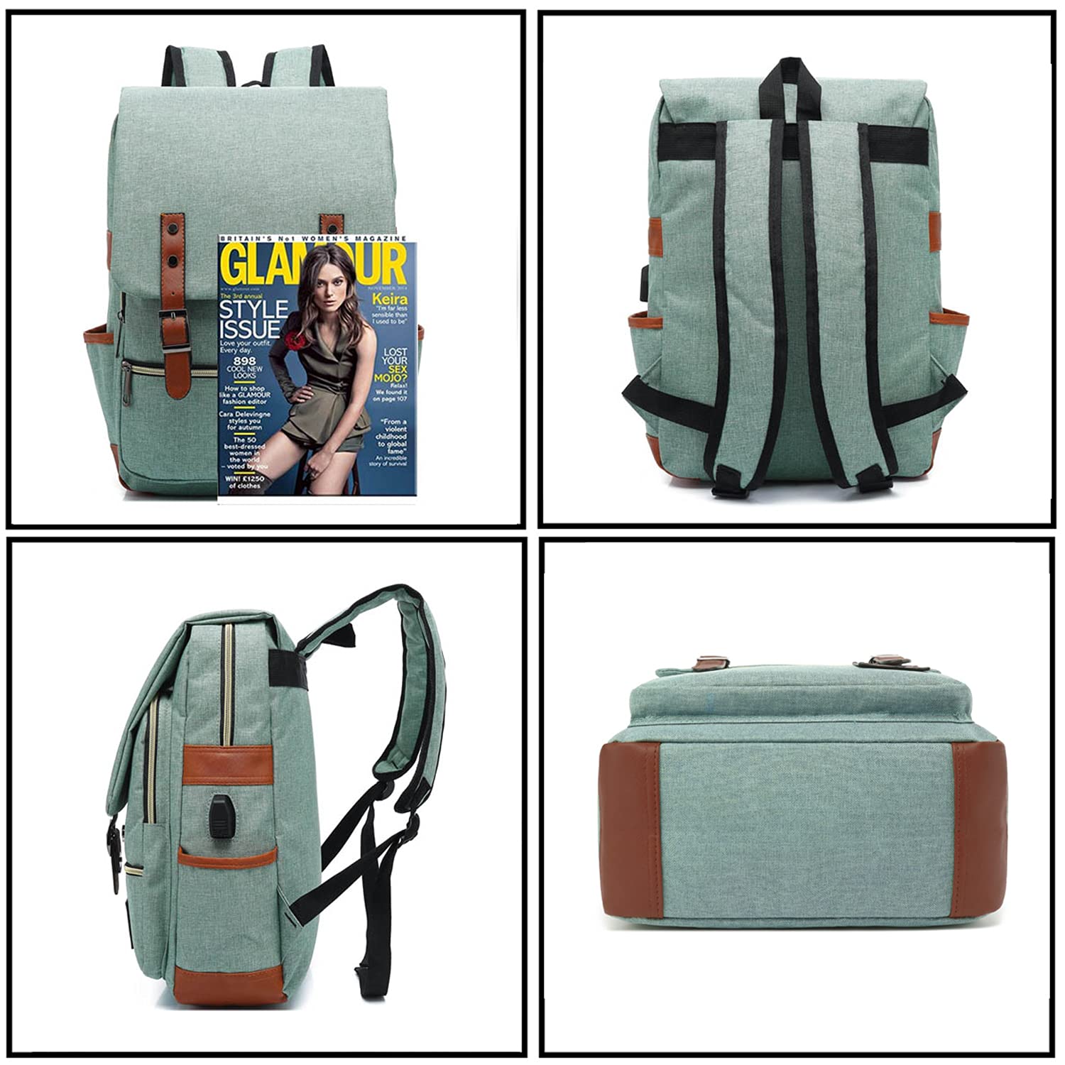 Alt View 3. Live At Space - Vintage Laptop Backpack With Usb Charging Port  Water Resistant Travelling Backpacks College Bag For Men Women Fits Up - Black.