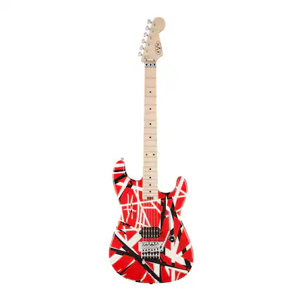 Front. EVH - EVH Striped Series 6-String Electric Guitar (Red with Black Stripes).