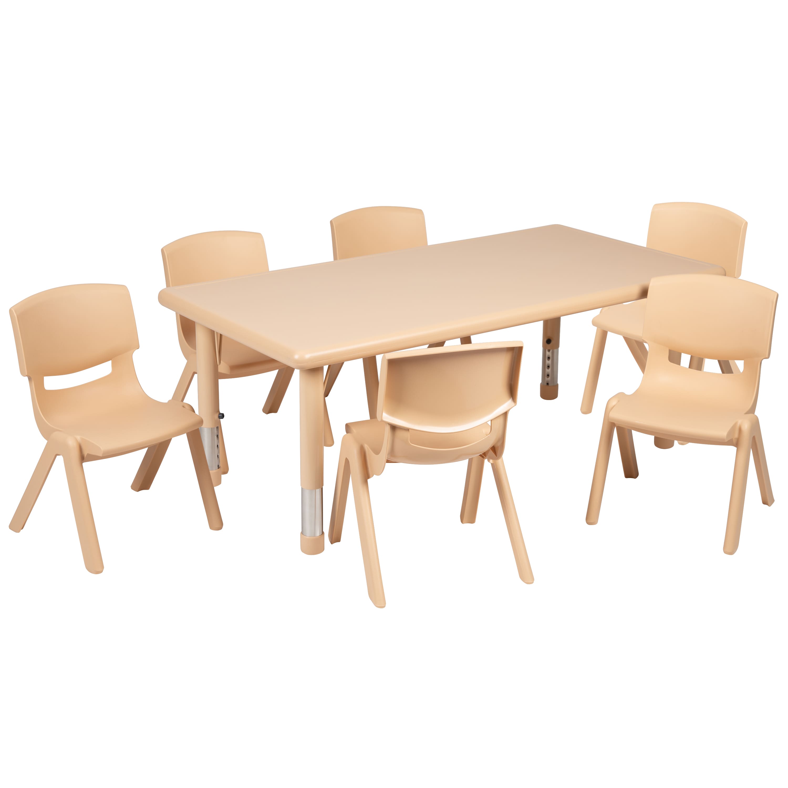 "Alamont Home - Emmy 24""W x 48""L Rectangle Plastic Adjustable Activity Table Set - 6 Chairs - Natural" price history on PriceWatchPro