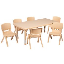 Alamont Home - Emmy 24"W x 48"L Rectangle Plastic Adjustable Activity Table Set - 6 Chairs - Natural