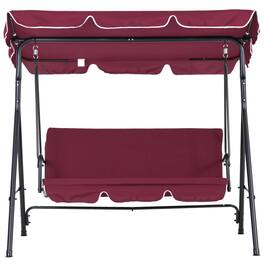Resenkos - Outdoor Swing Chair With Tilt Canopy, Red, Patio Hammock With Removable Cushions, Wine Red