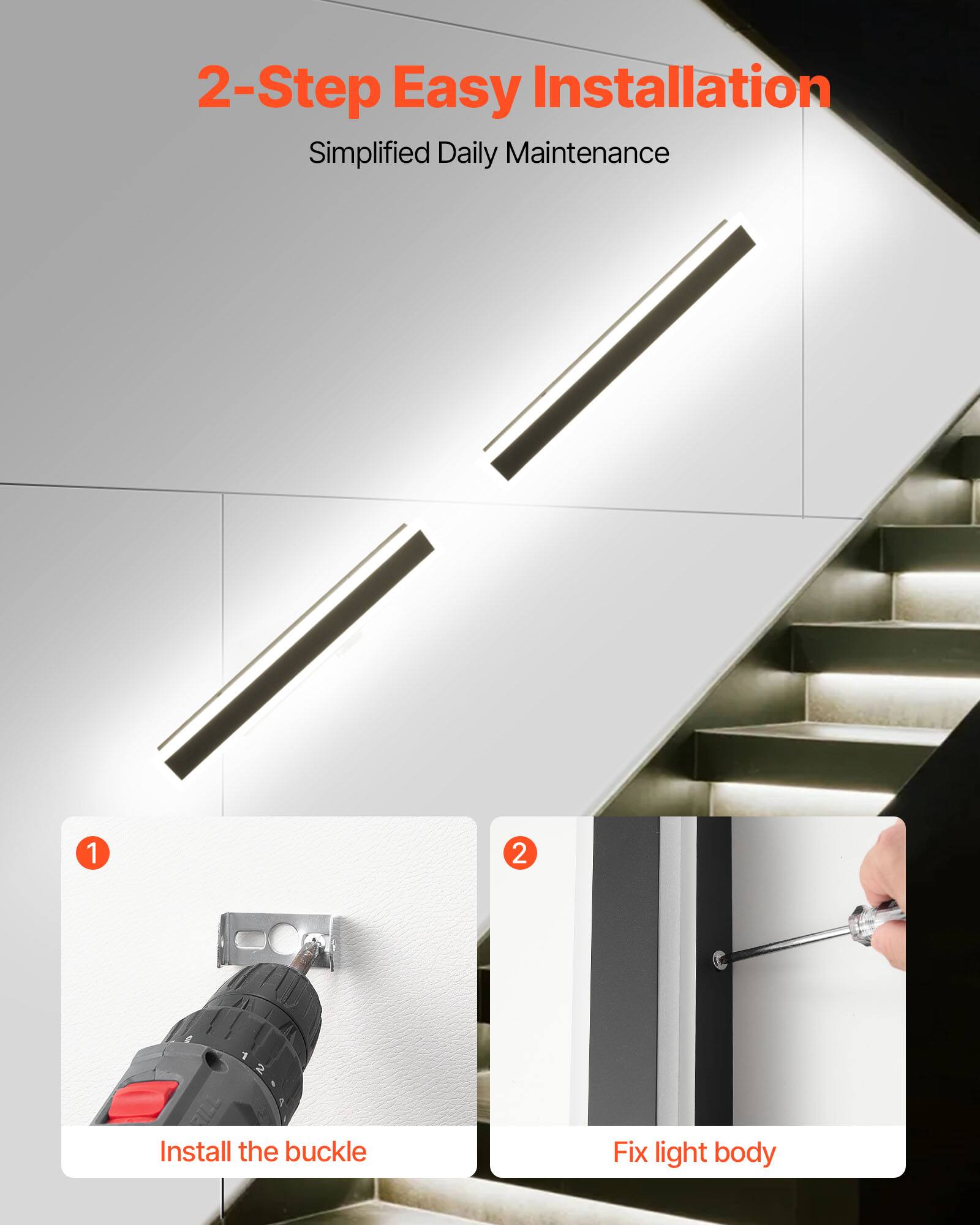 2-Step Easy Installation  
Simplified Daily Maintenance  

1. Install the buckle  
2. Fix light body