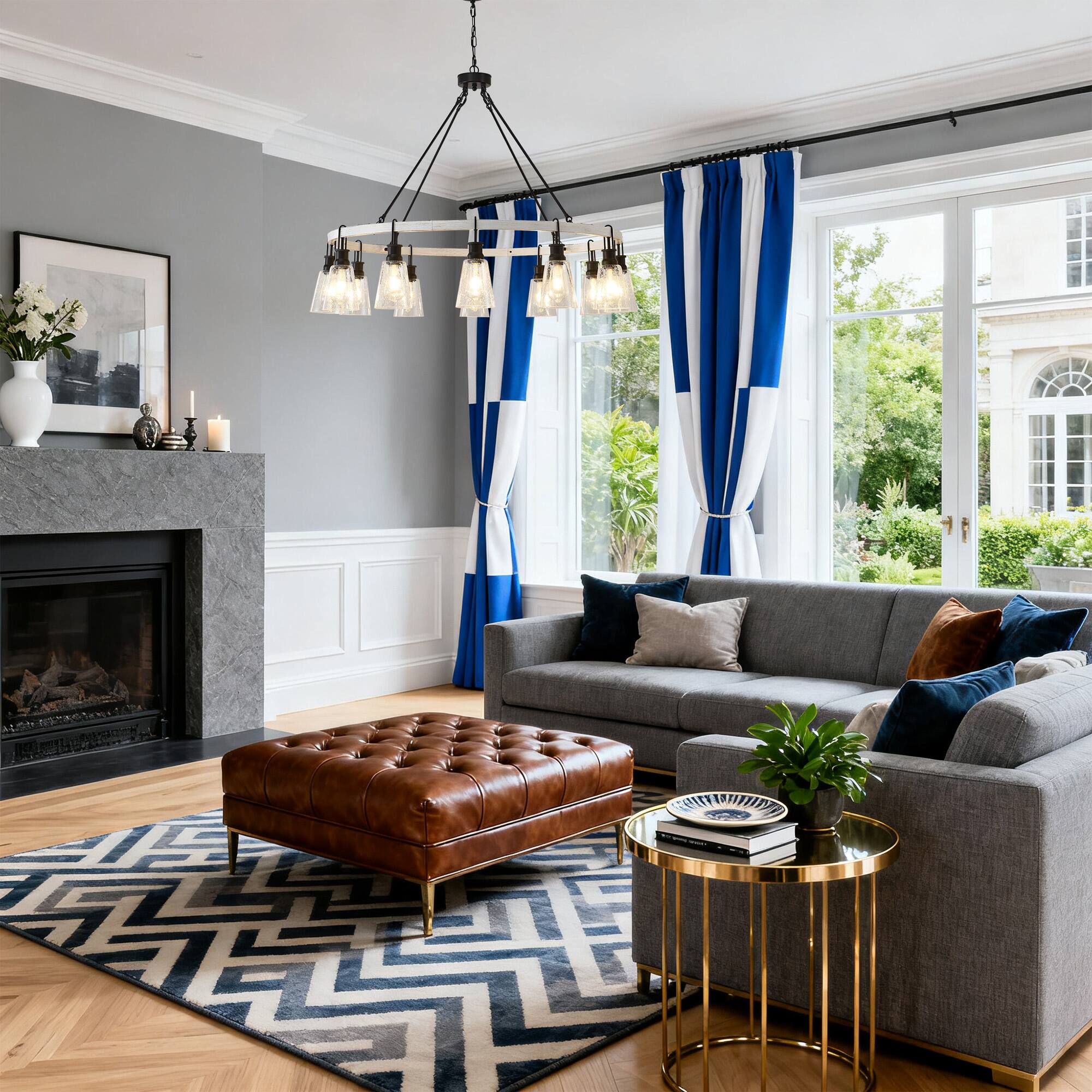 Alt View 2. RYHNUYNE - 12-Light Wooden Wagon Wheel Chandelier, Rustic Round Chandeliers for Dining Room ,Farmhouse Chandelier Light Fixture - Black.