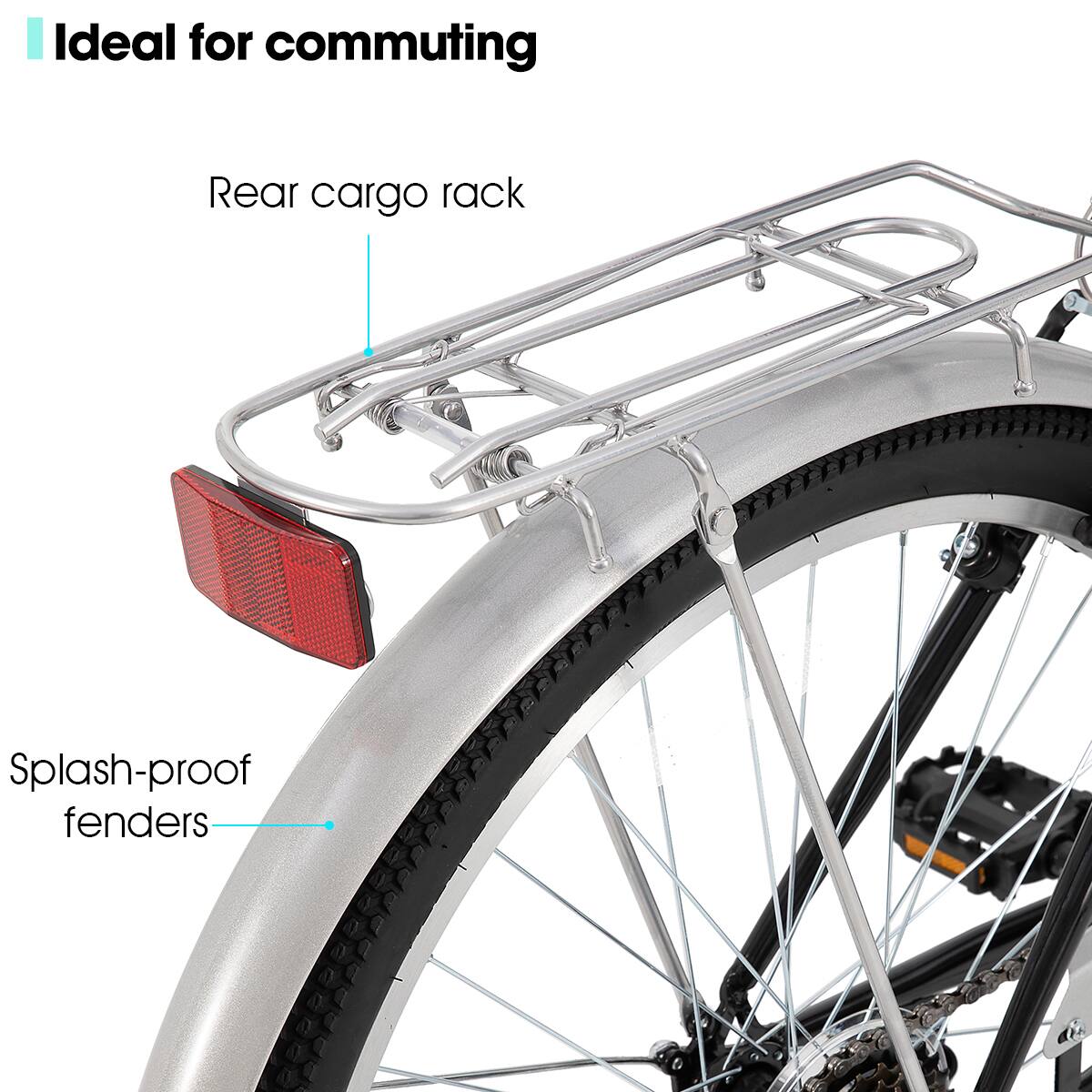 Ideal for commuting

Rear cargo rack

Splash-proof fenders