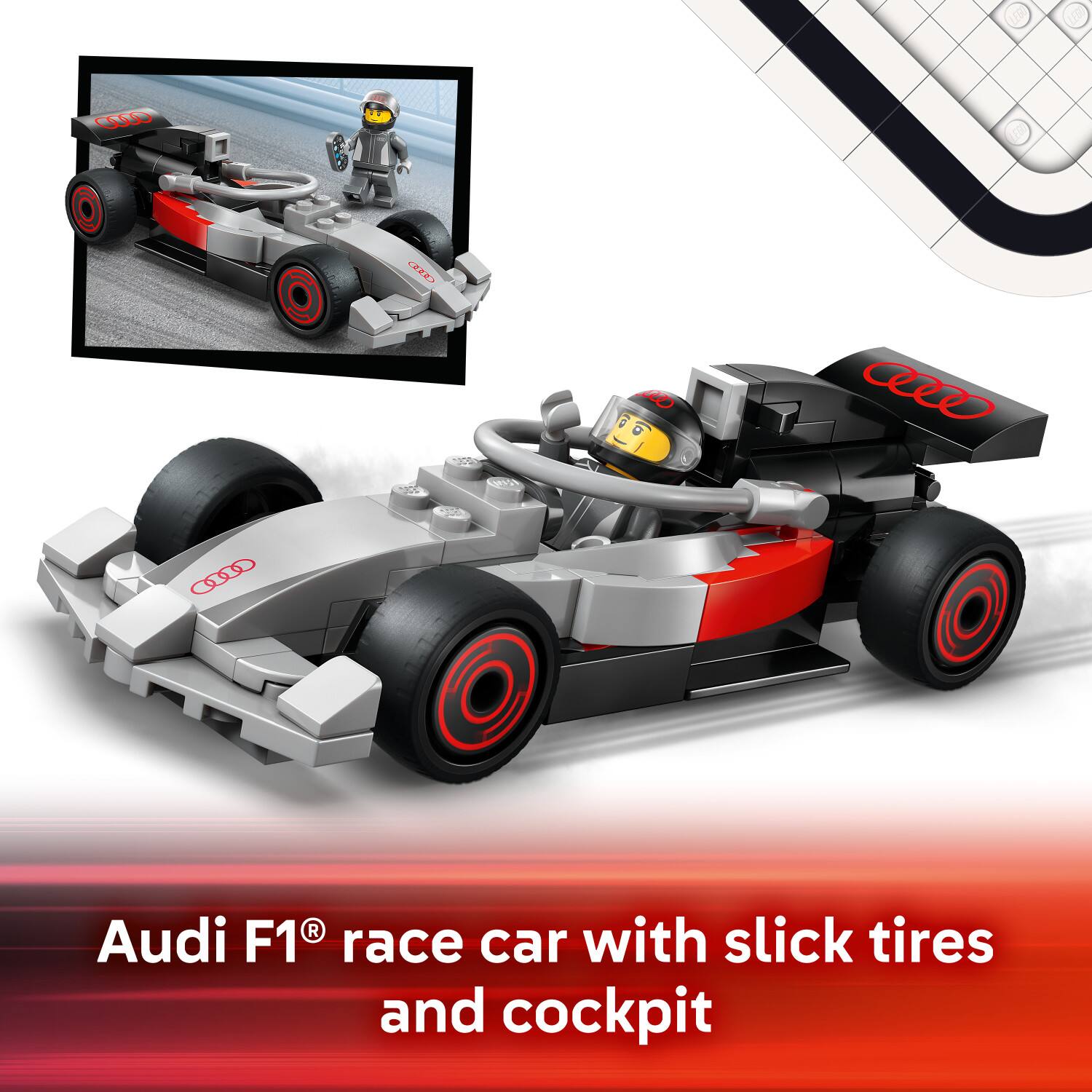 Audi F1® race car with slick tires and cockpit