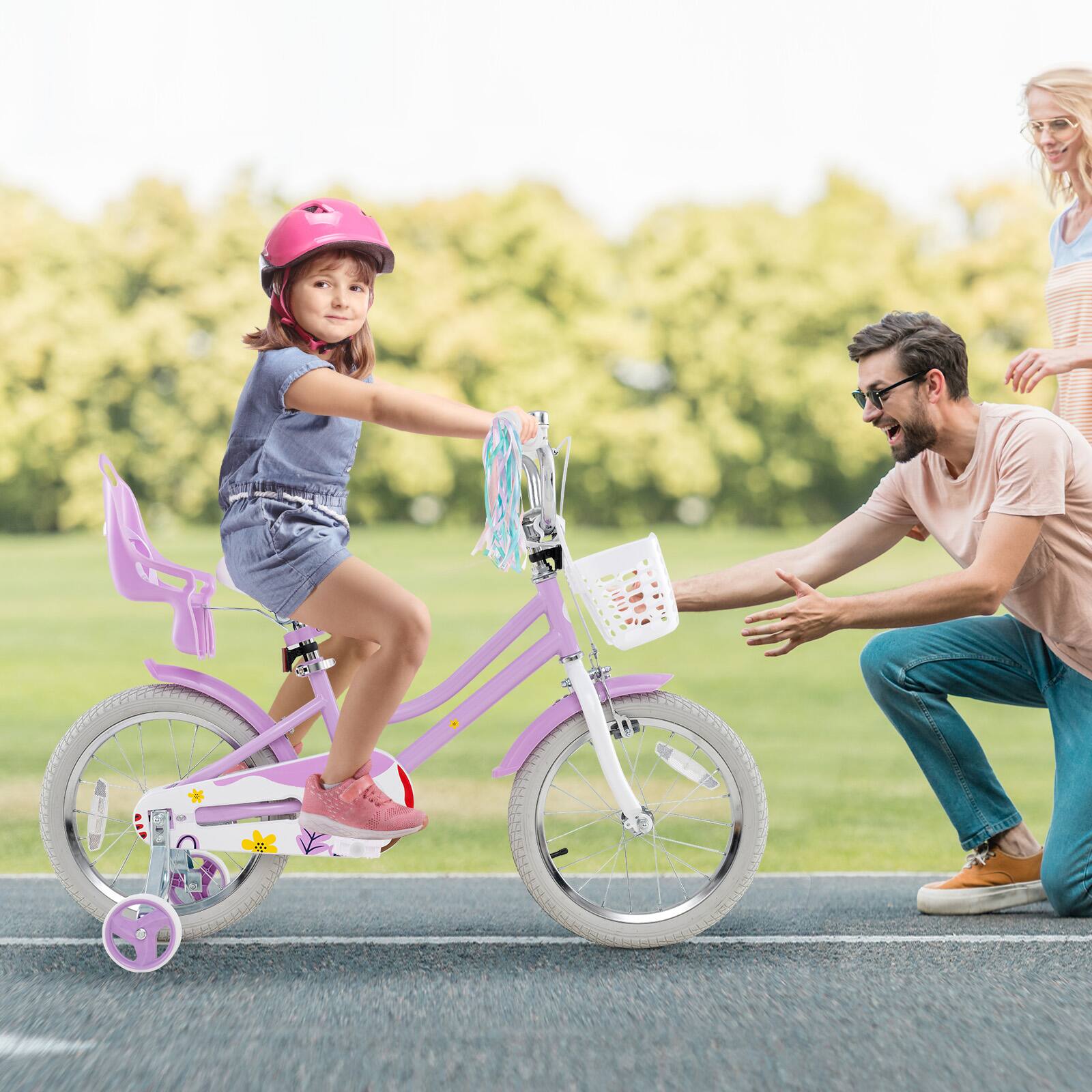 Alt View 3. Gymax - Gymax 16 Inches Kids Bicycle w/ Basket Doll Seat Colorful Streamers Training Wheels - Purple.