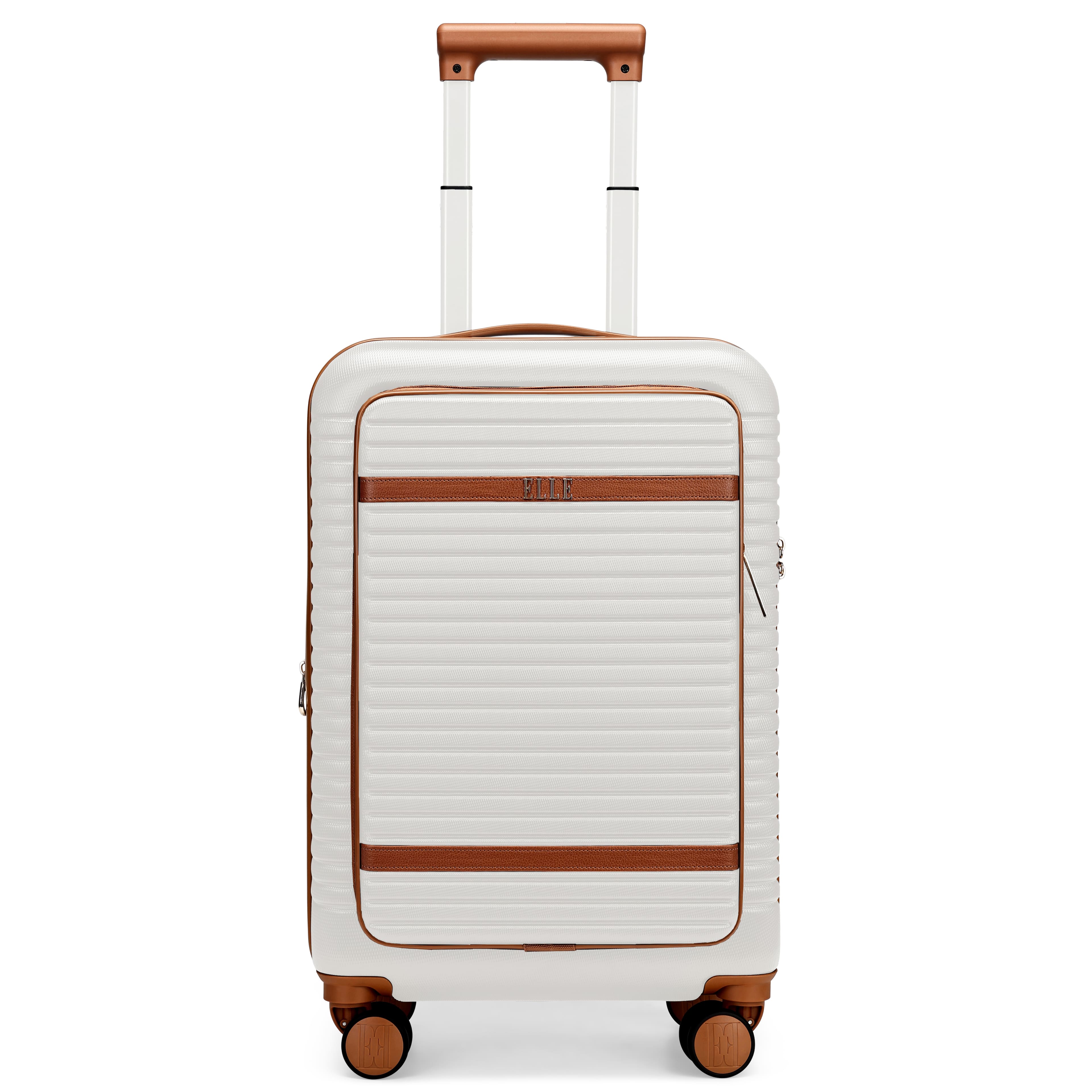 Front. Elle - Escape Expandable Carry-on Suitcase with Front Laptop Pocket | White - White.
