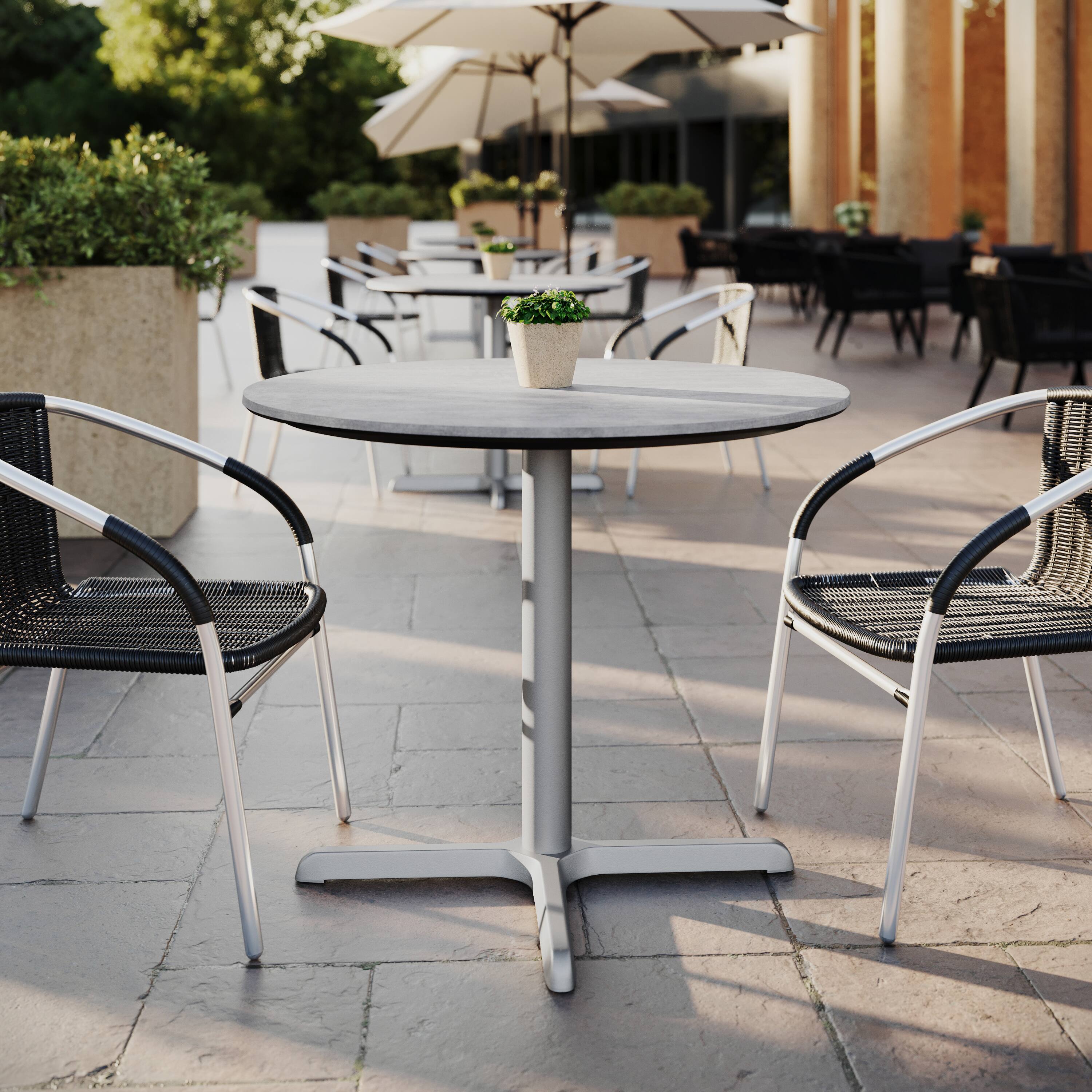 Alt View 1. Emma + Oliver - PureShield Indoor Outdoor Tabletop with Seam-Free Surface Innovation and Cast Iron Bistro Table Base - Gray Faux Concrete/Silver Base.
