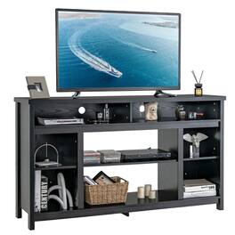 Pefilos - 58 TV Entertainment Console Center with Adjustable Open Shelves- Mid Century Modern for Living Room Bedroom - Black