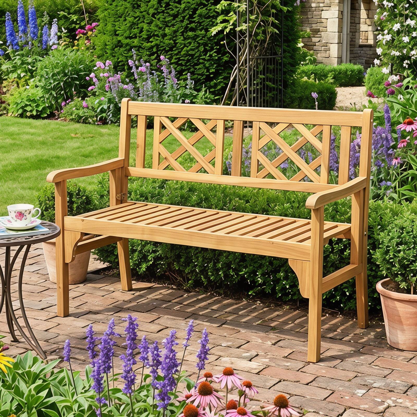 Alt View 4. Costway - Costway Patio Outdoor Solid Wood Bench Folding Loveseat Chair Park Garden Deck Furniture - Teak.