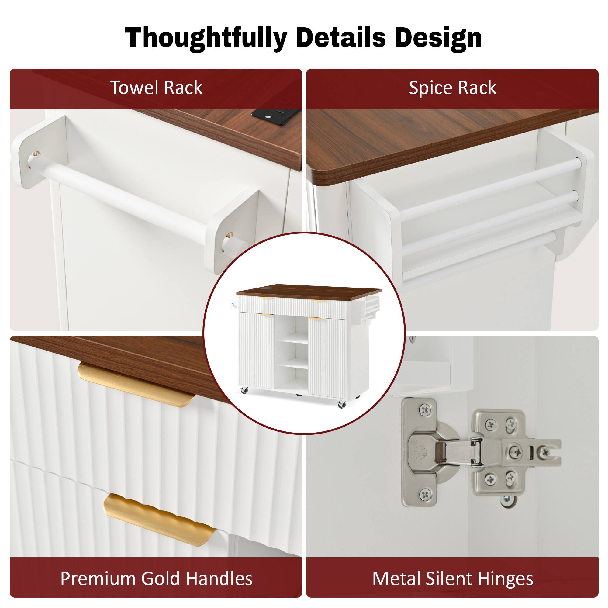 Thoughtfully Details Design

- Towel Rack
- Spice Rack
- Premium Gold Handles
- Metal Silent Hinges