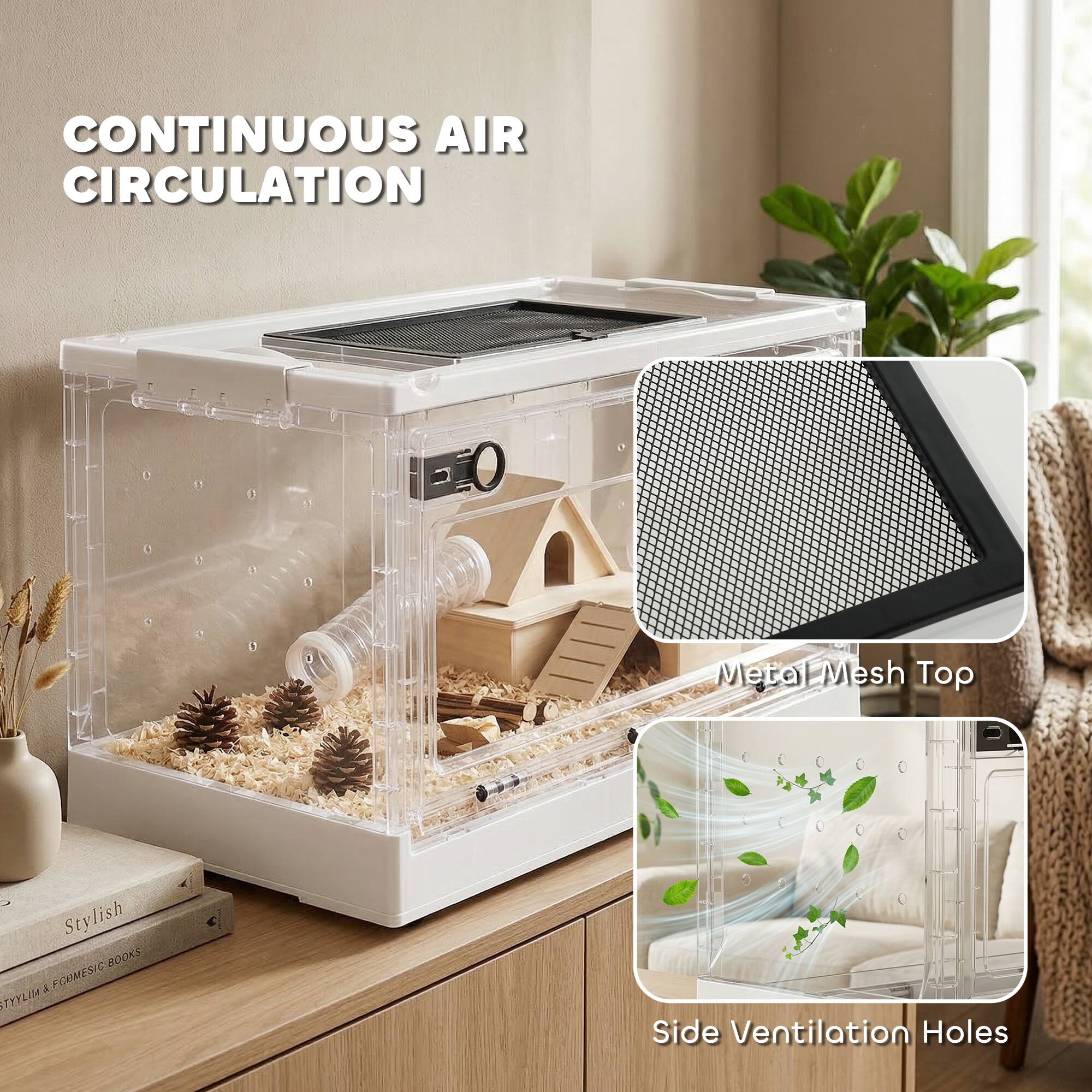 CONTINUOUS AIR CIRCULATION

Metal Mesh Top

Side Ventilation Holes