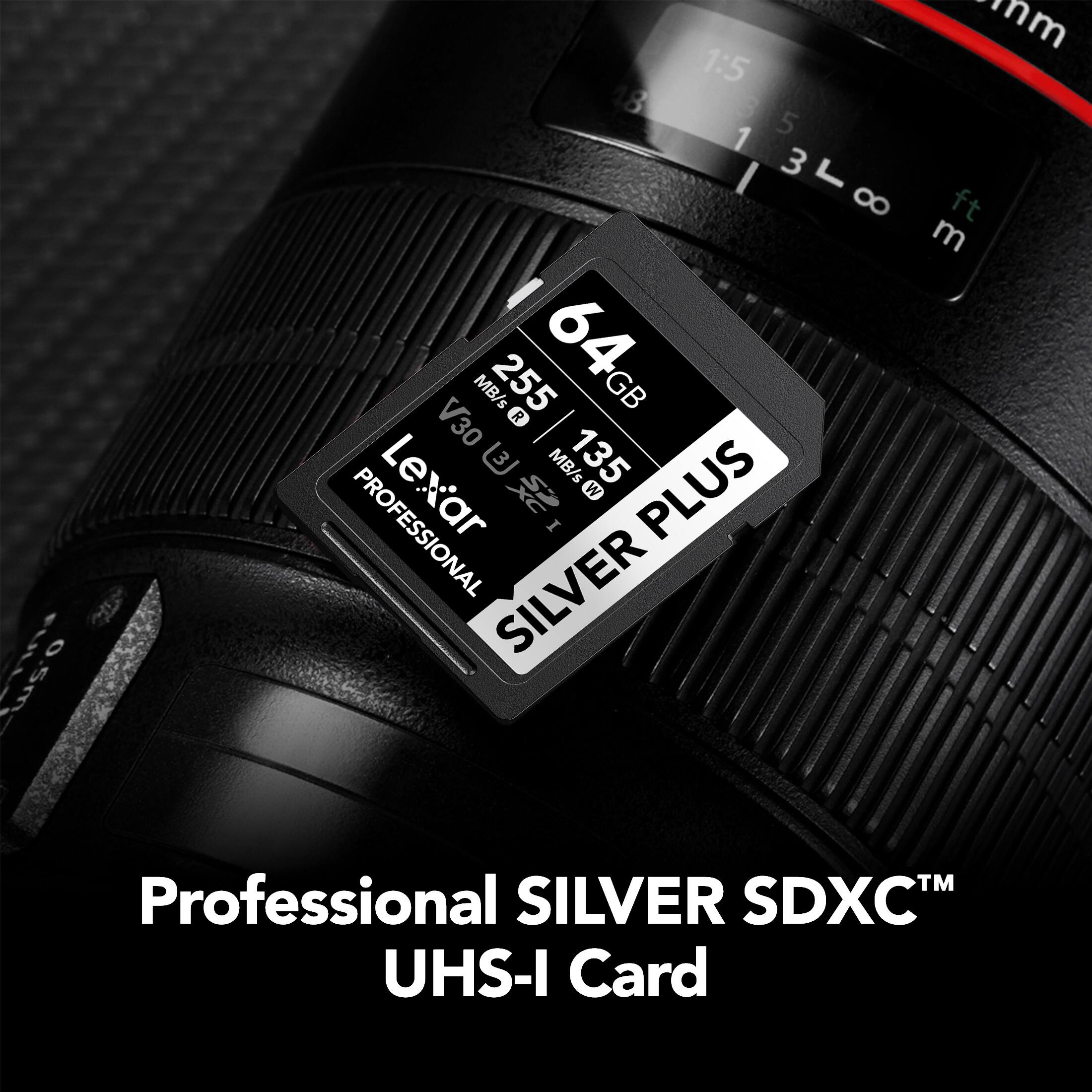 0.5m 1:5 18 5 3 L 8 255 64 MB/s GB V30 MB/s 135 PROFESSIONAL SILVER PLUS SILVER SDXC™ UHS-I Card