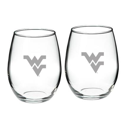 Front. Jardine - West Virginia Mountaineers 21oz. 2-Piece Stemless Wine Glass Set - Multicolor.