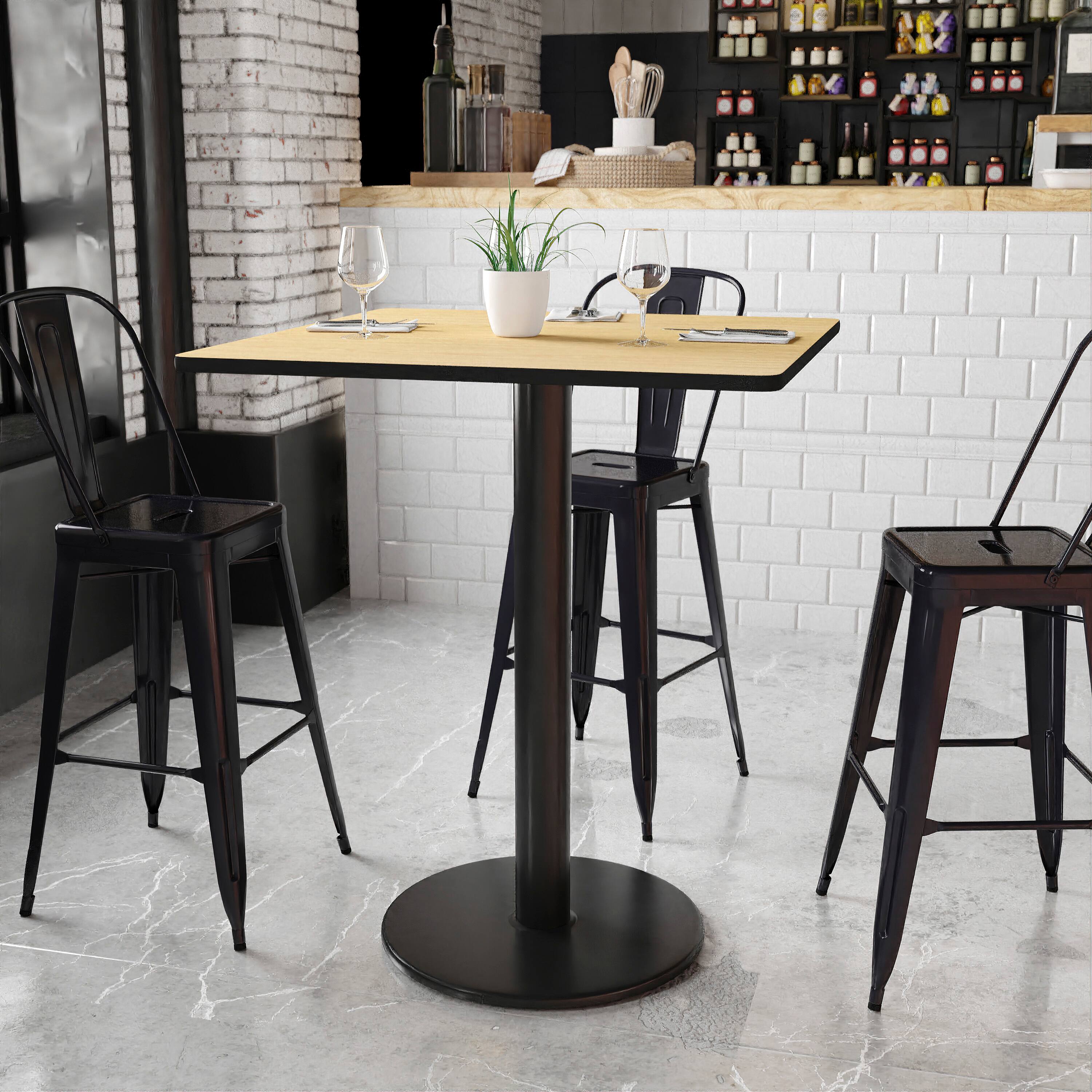 Angle. Flash Furniture - Stiles 36'' Square Natural Laminate Table Top with 24'' Round Bar Height Table Base - Natural.
