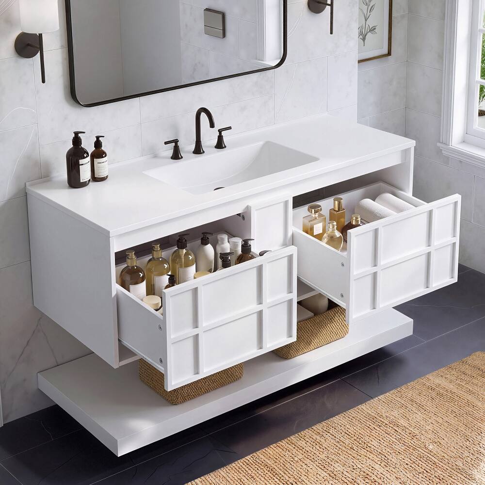 Angle. Loheer - Loheer 48 inch wall mounted bathroom vanity White Floating MDF Cabinet with Composite Sink - White.