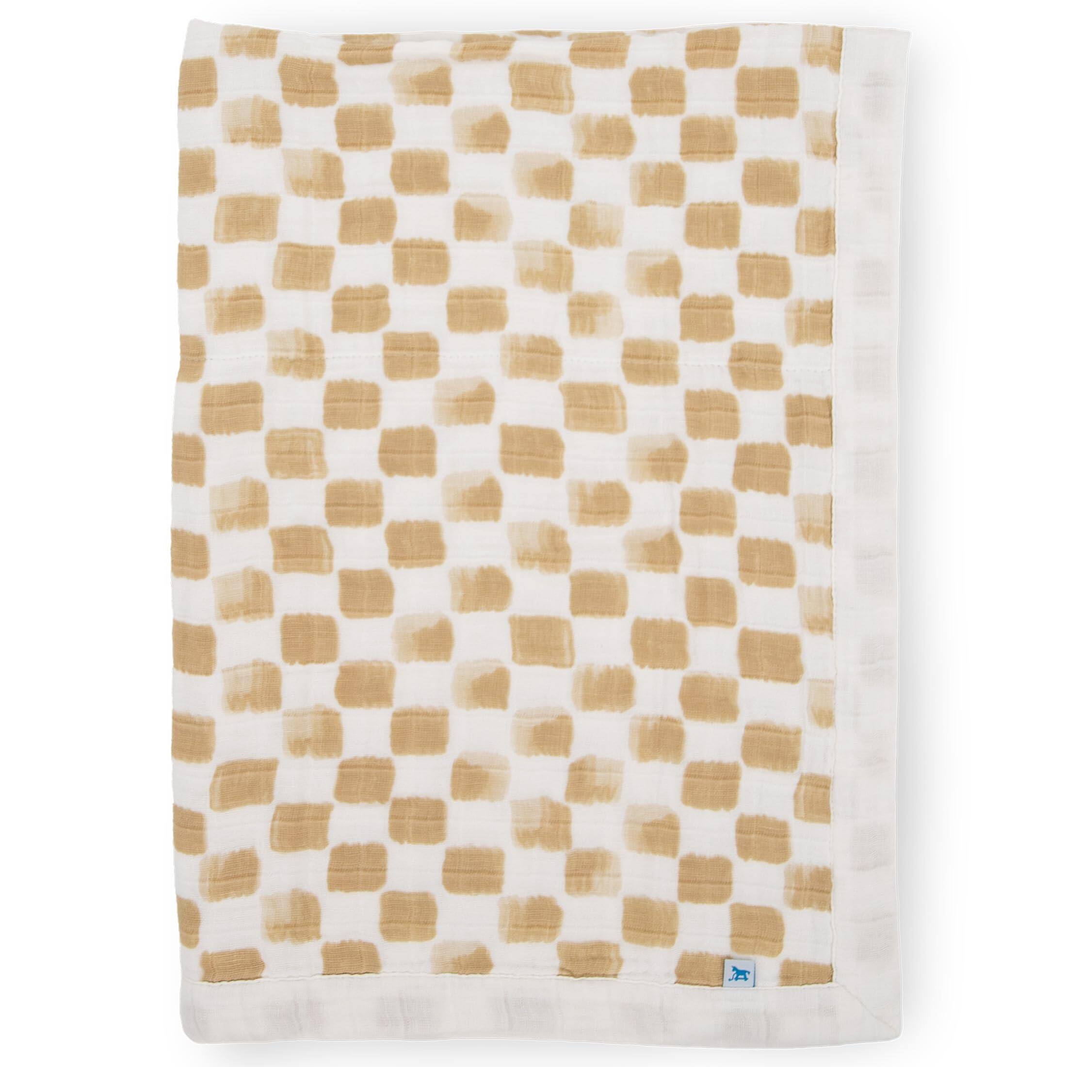 Paradigms Interiors - Receiving Quilt Ultra- Soft Multi-layered Muslin Fabric Gift For On-the-go tan Gingham Muslin CottonCUDDLE - Adobe Checker-30"x40"