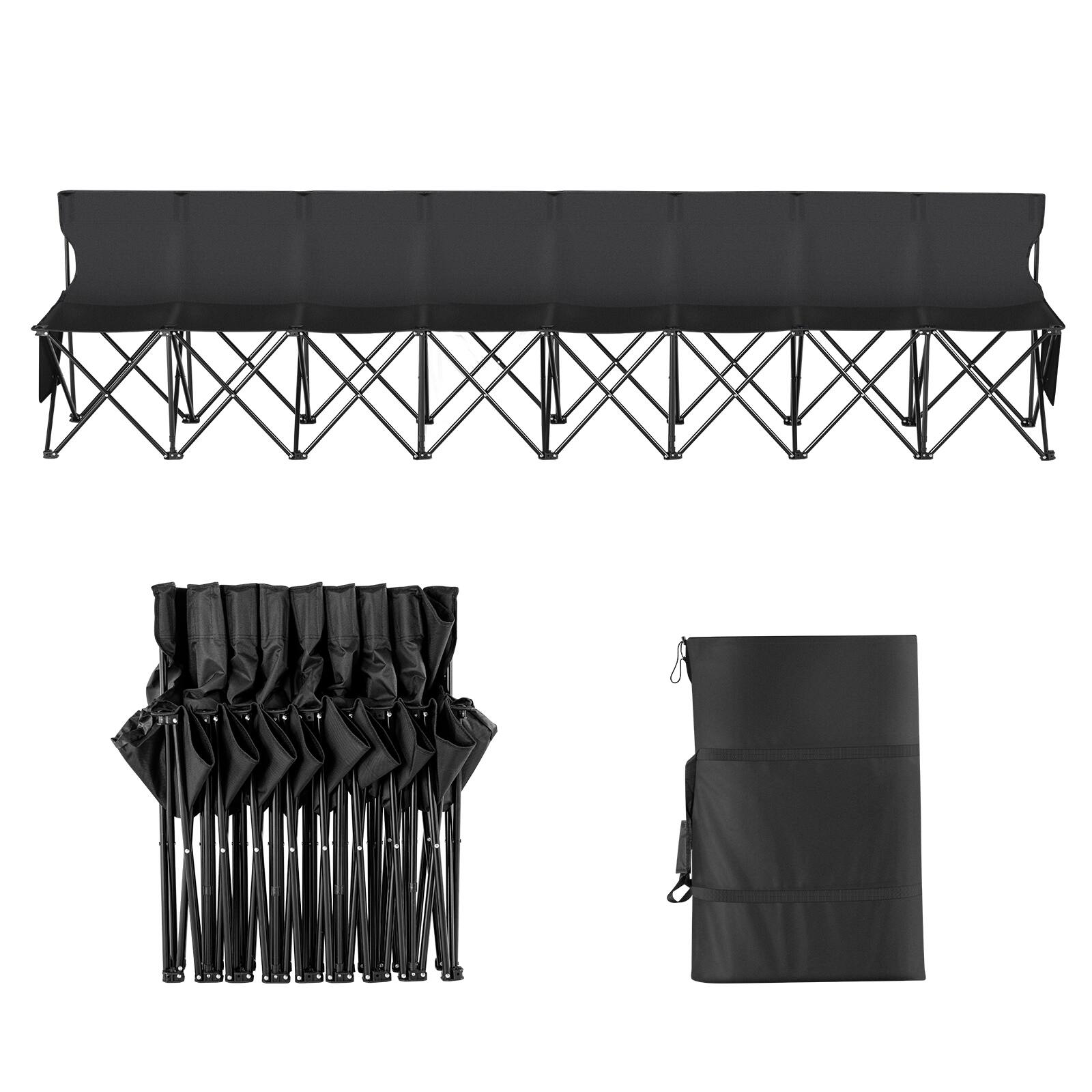 Alt View 5. VEVOR - Portable Folding Bench, 8 Seat Foldable Soccer Bench with Side Pockets and Carrying Bag, Lightweight Sideline Seating - Black.