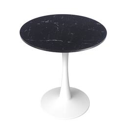 LeisureMod - Bristol 27" Modern Round Dining Table with MDF Wood Top - Sleek Steel Pedestal Base - MDF - Marbled Black