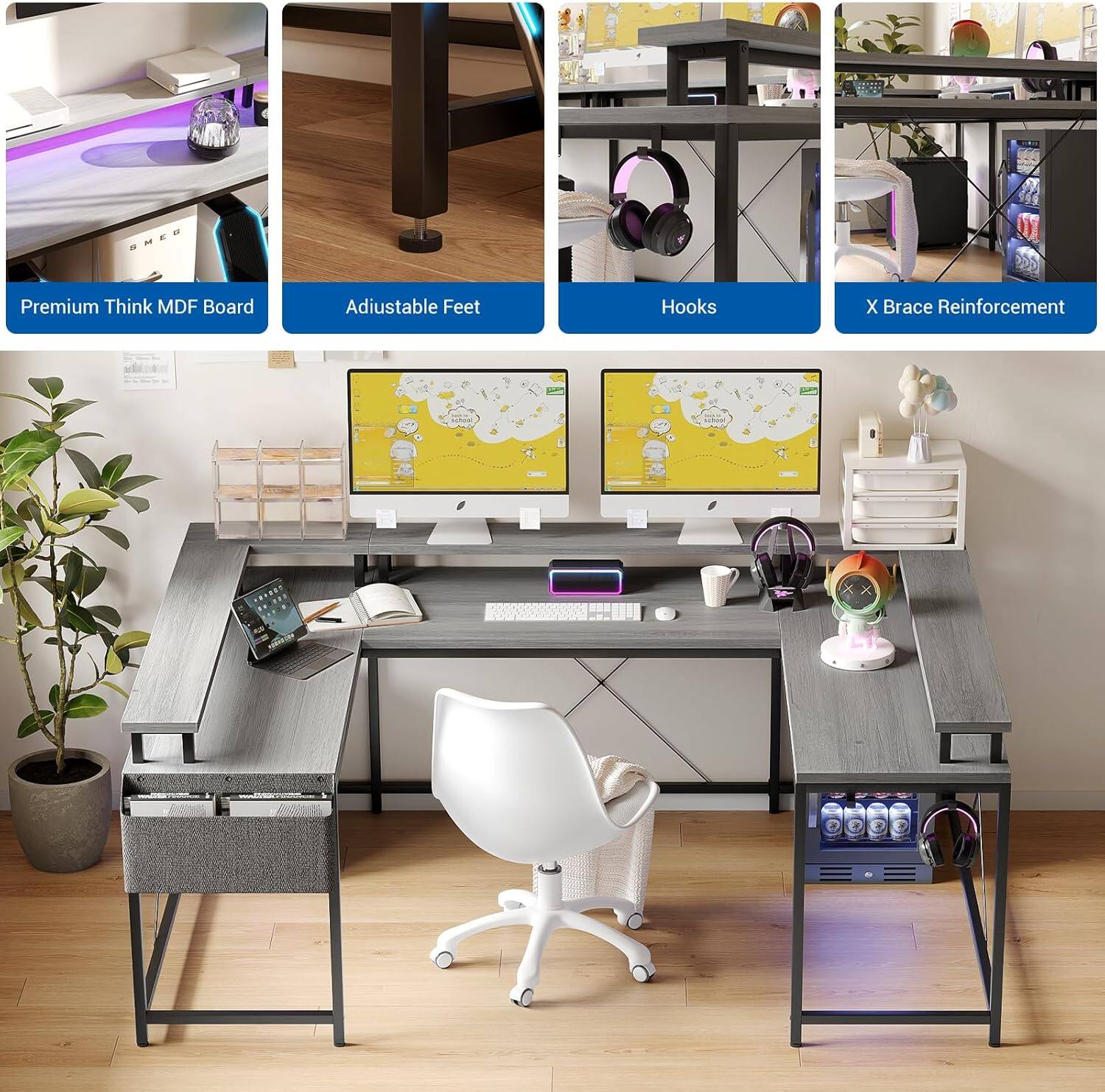 Premium Think MDF Board  
Adjustable Feet  
Hooks  
X Brace Reinforcement