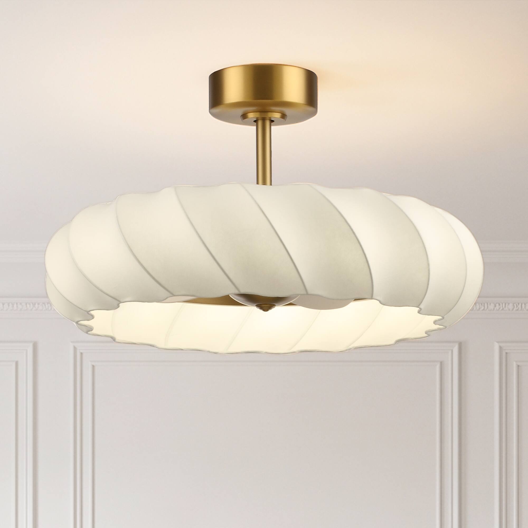 Front. Parrot Uncle - 30" Luxury Modern Silk Fandelier Ceiling Fan with LED Light, 6-Speed Reversible Motor and Remote Control - Brass.