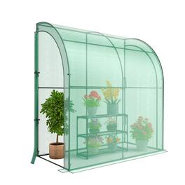 Costway - 7'x 3.5'x 7' Lean-to Greenhouse Portable Wall House with PE Cover and Shelf - Green