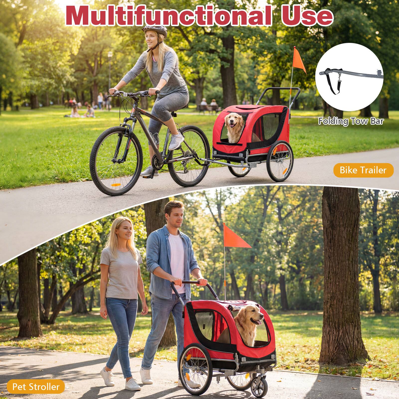Multifunctional Use Folding Tow Bar Bike Trailer Pet Stroller