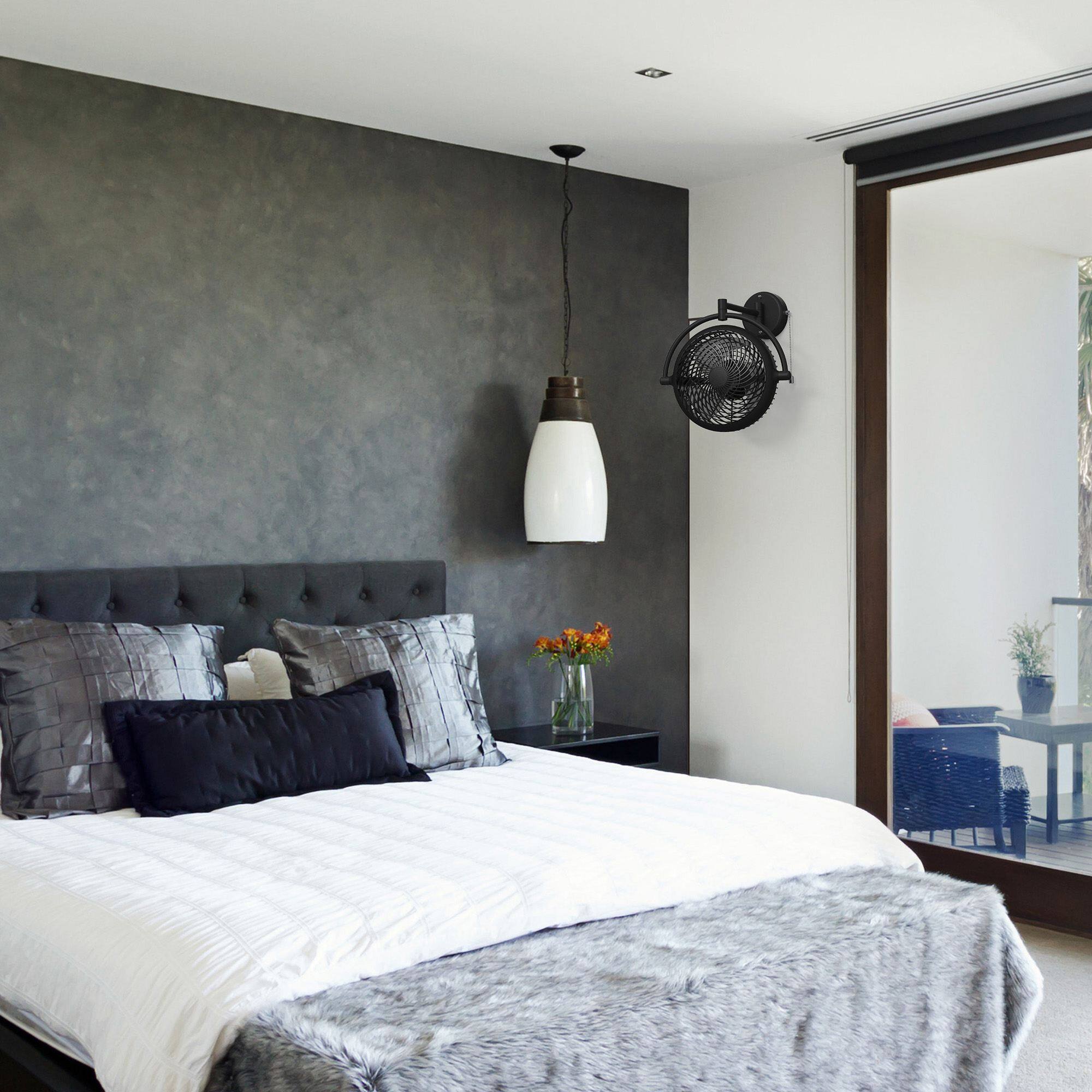 Alt View 2. Parrot Uncle - 10-inch Industrial Matte Black ABS 3-Blade Wall Mount Fan - Black.