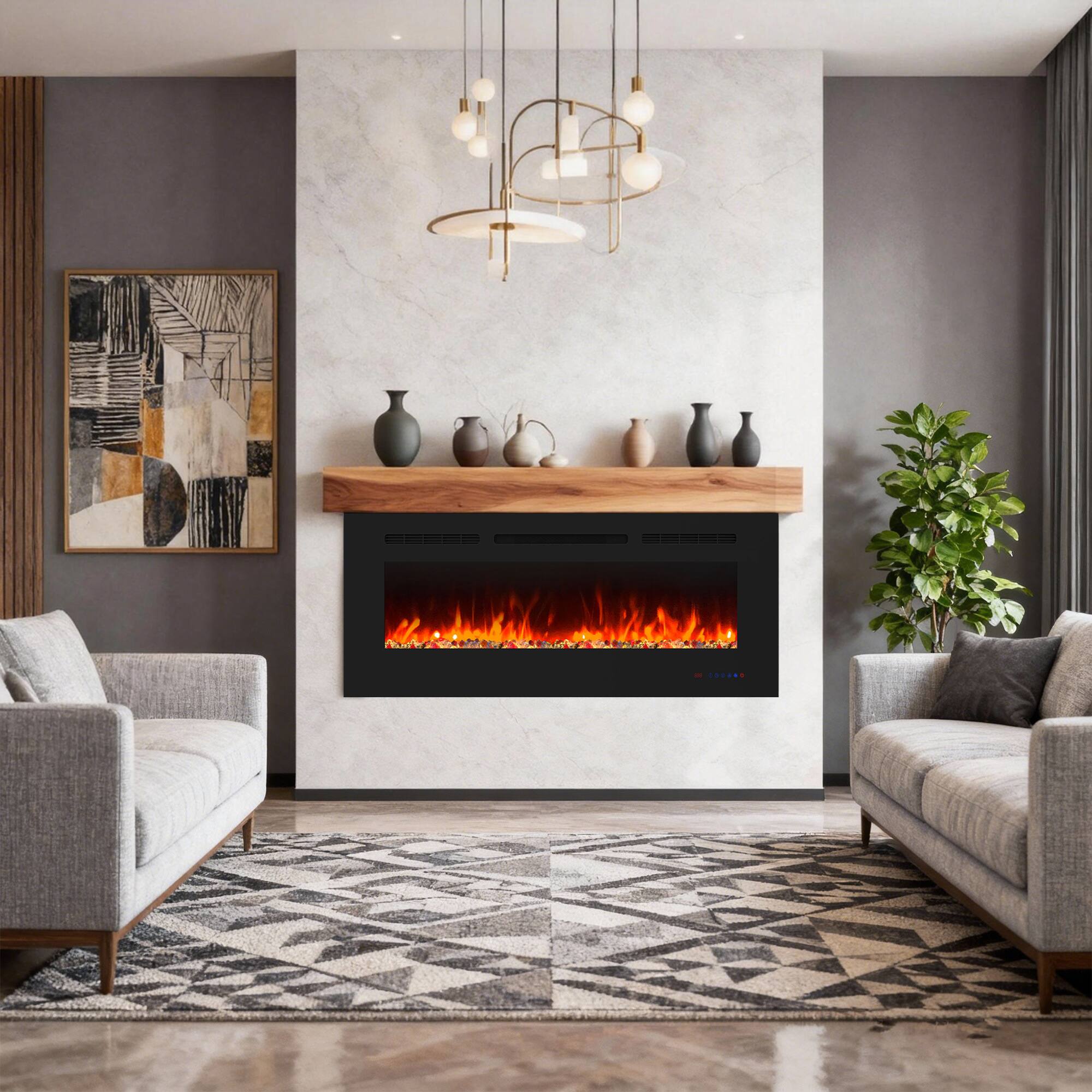 Left. Ihomeadore - 42" Electric Wall-Mounted  Recessed Fireplace Insert with Remote, Adjustable Flame Color & Speed - Black.