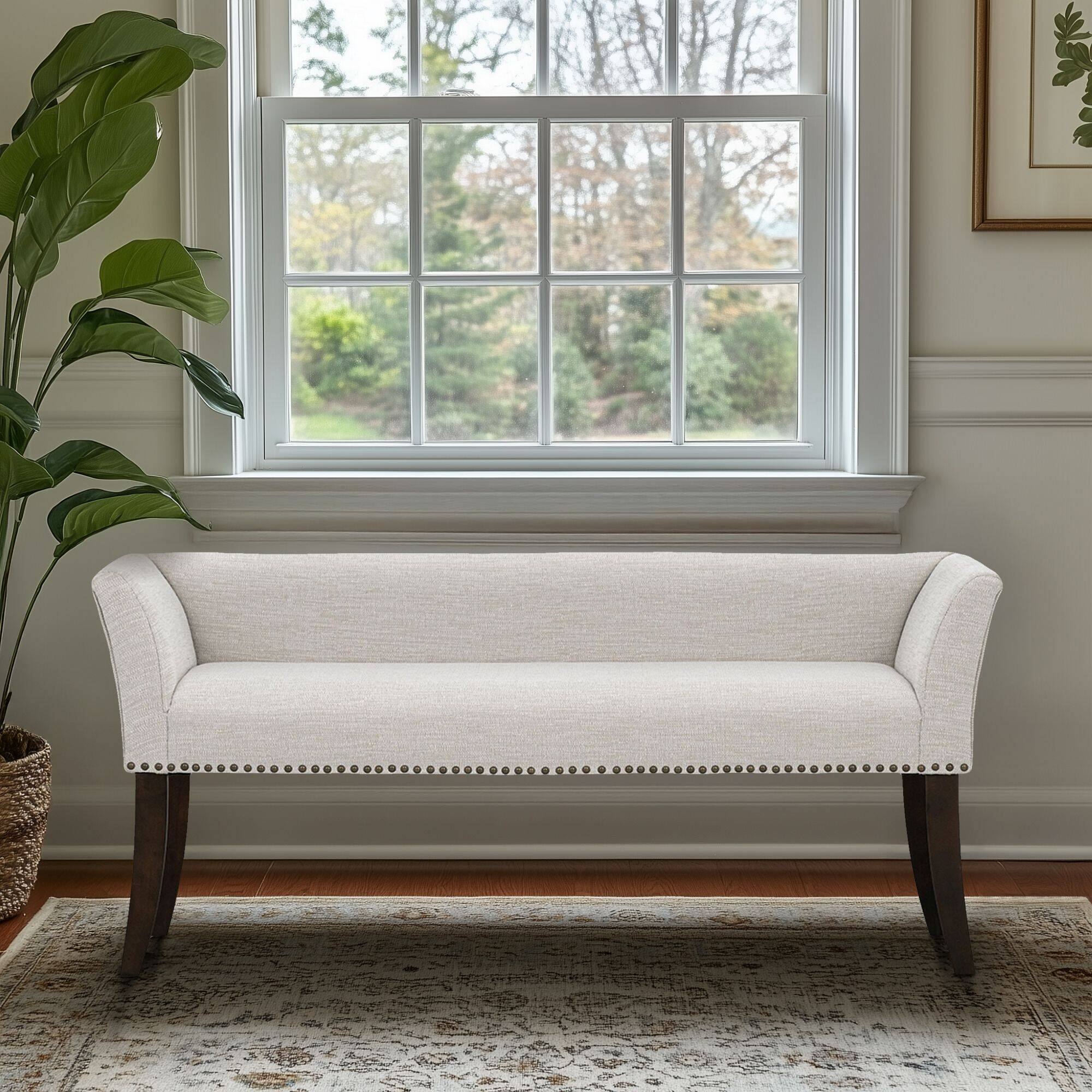 Front. TinyHomie - Welburn Upholstered Bench Cream - White.