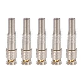 Unique Bargains - 5pcs BNC Male Coaxial Connectors, RG59/RG6 Solder Gold Plated 6mm Brass Adapter for CCTV Camera System Durable - Silver